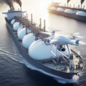 A drone approaches a LNG ship in Europe