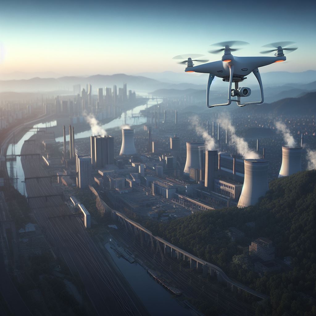 A drone approaches a gas power station in Europe